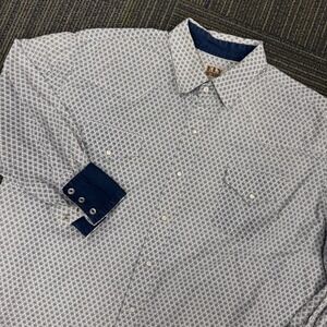 ELY Cattleman XXL‎ Long Sleeve Western Shirt White Blue Geometric Print Cowboy